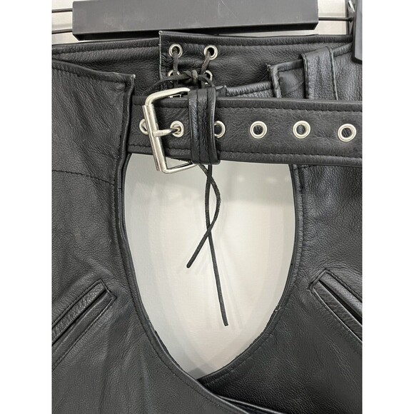 First Manufacturing Co Rally Riding Chaps FMC Black leather Biker Adj waist 2X - Picture 4 of 12